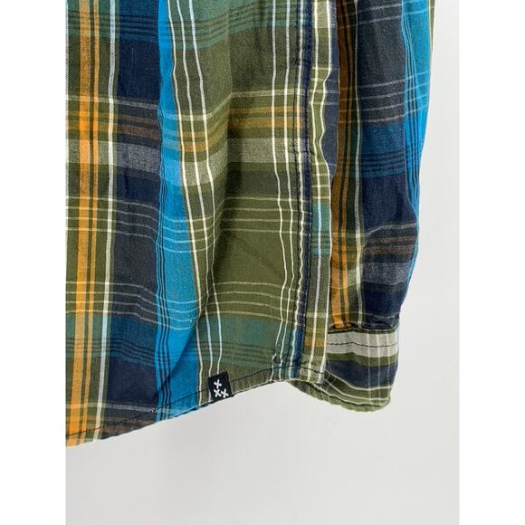 XXX RUDE Men's Green-Blue Plaid Button-Up Long Sleeve Regular-Fit Shirt SZ M - Picture 7 of 10